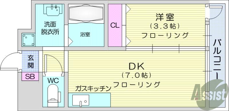 SUM TOMIZAWA(1DK/6階)の間取り写真