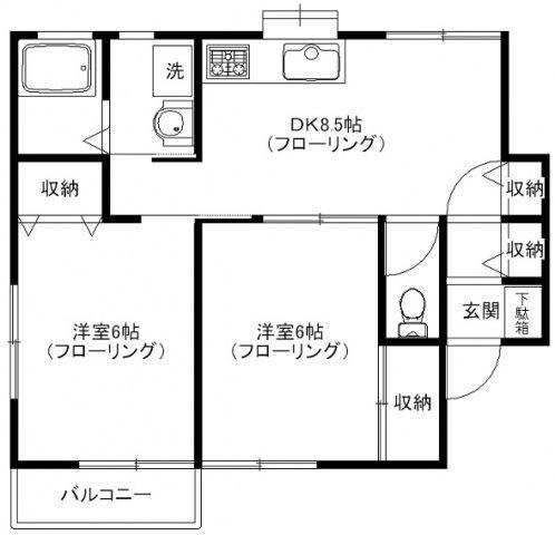 ボヌール(2DK/2階)の間取り写真