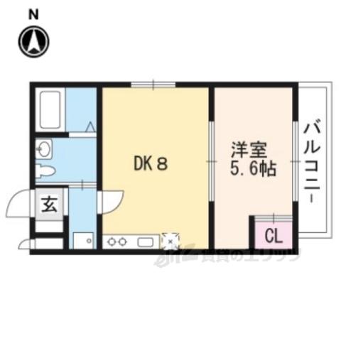 RESIDENCE西小路小米町(1DK/2階)の間取り写真