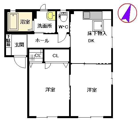 クオリア I棟(2DK/1階)の間取り写真