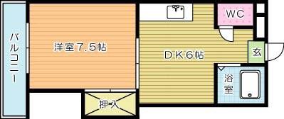 ハイツフクダ(1DK/1階)の間取り写真