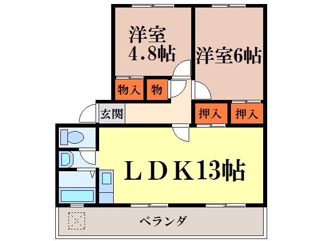 八幡コーポ(2LDK/1階)の間取り写真