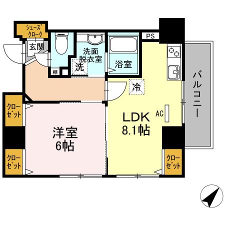 ベルテソヤケーエイチケー(1LDK/4階)の間取り写真