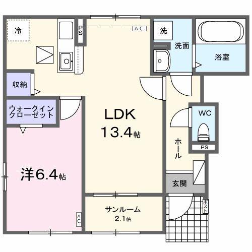 ラ マージュ西岐阜(1LDK/1階)の間取り写真