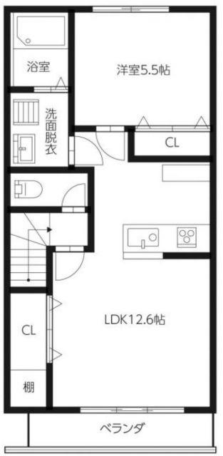 ピース・スクエア石井B(1LDK/2階)の間取り写真