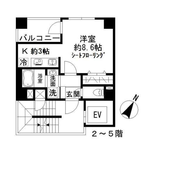 アジュール勝どき4丁目(1K/3階)の間取り写真