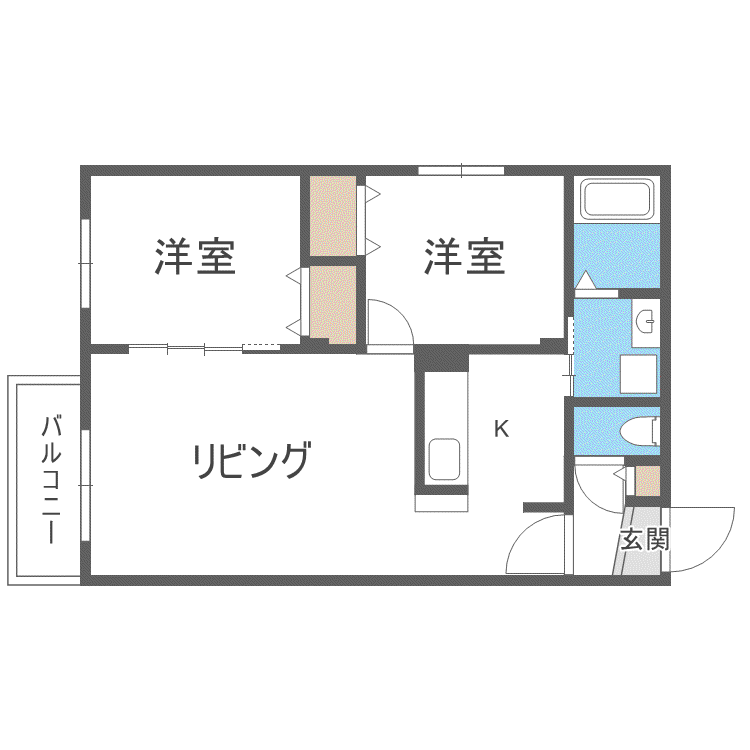 ティーズコートしんかわ(2LDK/2階)の間取り写真
