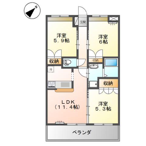 リッチフィールド(3LDK/2階)の間取り写真