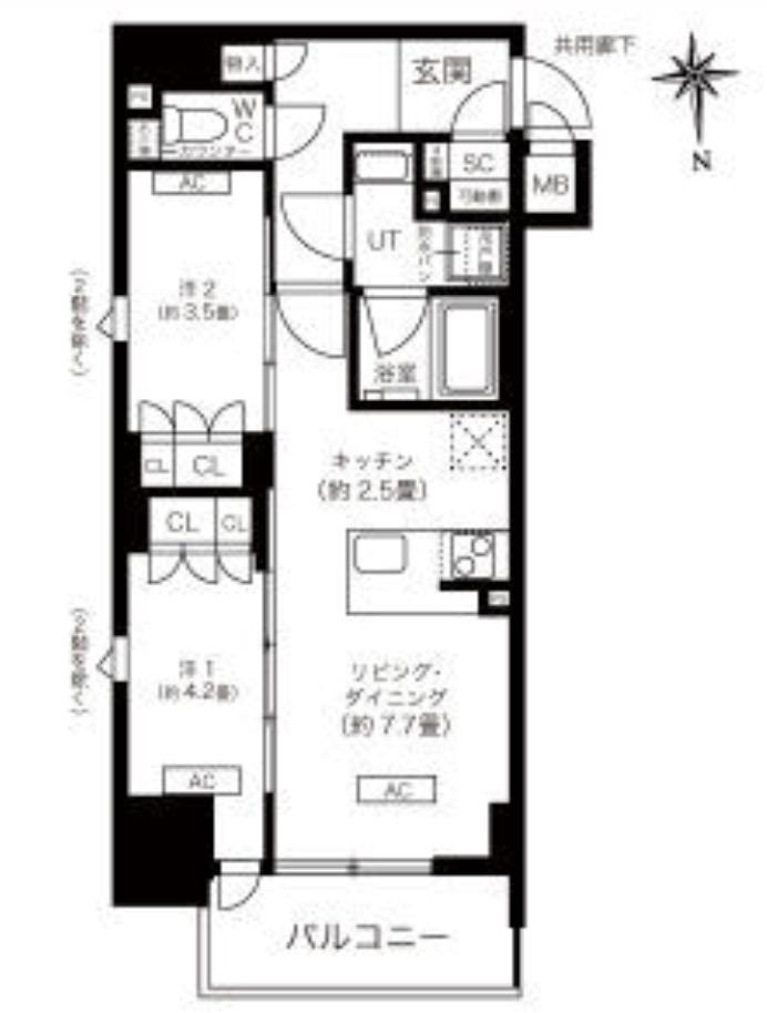 K-COURT谷町四丁目(2LDK/14階)の間取り写真