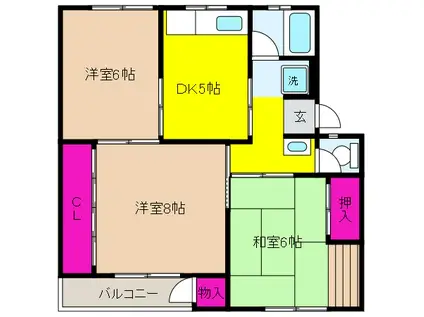 渦ヶ森コーポ6号館(3DK/5階)の間取り写真