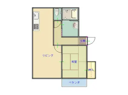 ライフステーションB(1LDK/2階)の間取り写真