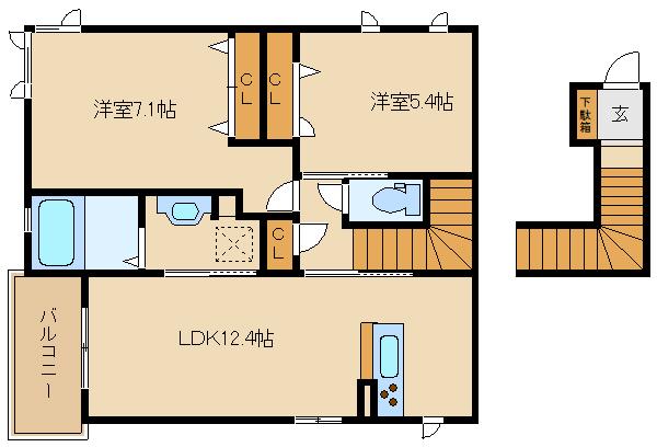 マ シャンブル A(2LDK/2階)の間取り写真