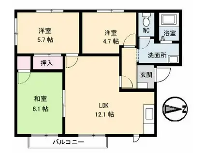 ドミール鈴蘭 C棟(3LDK/2階)の間取り写真