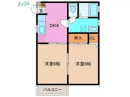 アーバンミストラル(2DK/1階)の間取り写真