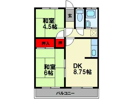 HILLS柏の森(2DK/2階)の間取り写真