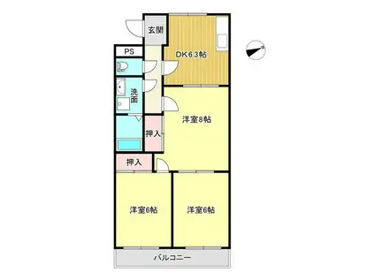 タクロウ団地B(3DK/4階)の間取り写真