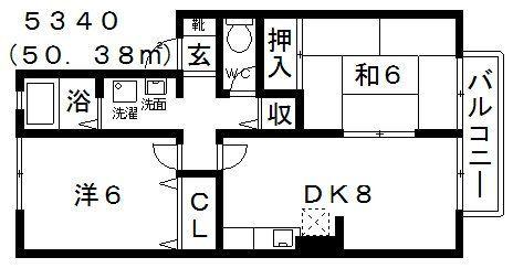 エクセルコーポ陵南B(2DK/2階)の間取り写真