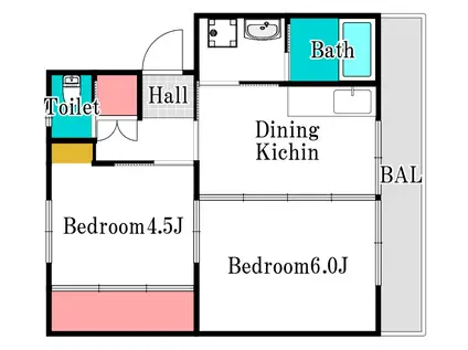 ビレッジハウス広江(2DK/5階)の間取り写真