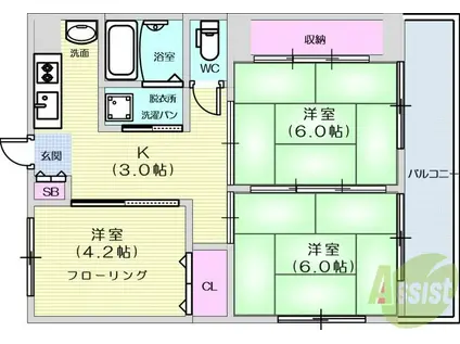 大野田YKハイツB(3K/3階)の間取り写真