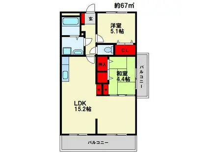 ファミール大谷(2LDK/2階)の間取り写真