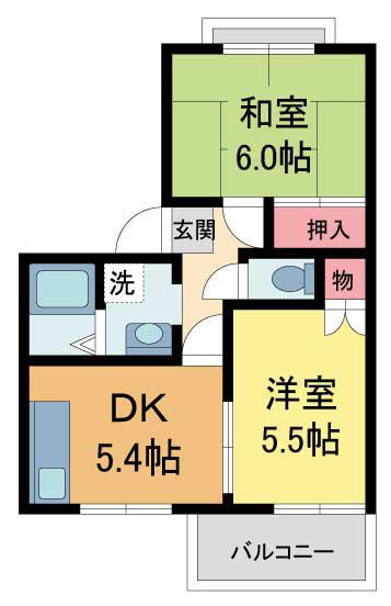 エクセルコート安倉(2DK/1階)の間取り写真