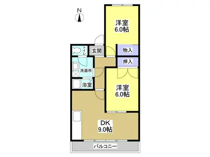 Uコート(2DK/1階)の間取り写真