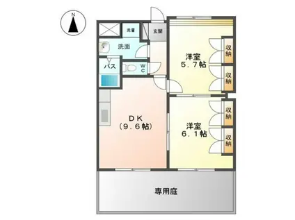 ラ・ヴィータ高取北II(2DK/1階)の間取り写真