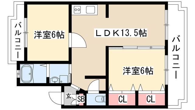 ブラウンハイツ(2LDK/3階)の間取り写真