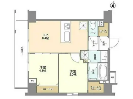 インペリアルフラット武蔵小山(2DK/11階)の間取り写真