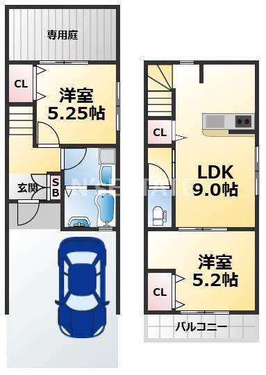 KARIN上沢(2LDK/1階)の間取り写真