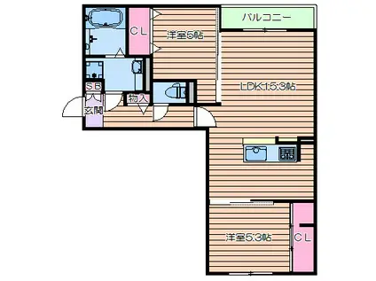 LAVITA帝塚山(2LDK/3階)の間取り写真