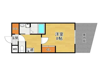 ボヌール津田駅前 B棟(1K/1階)の間取り写真