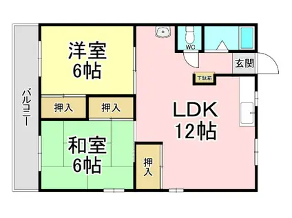 オアシス下到津(2LDK/2階)の間取り写真