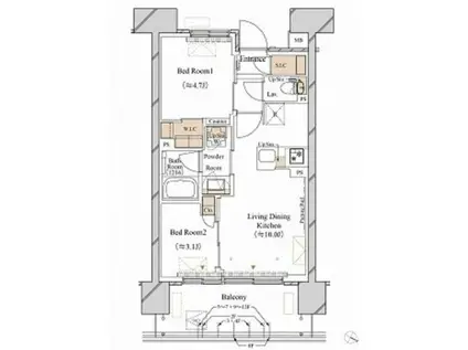 ブランシエスタ新丸子リバーフロ(2LDK/6階)の間取り写真
