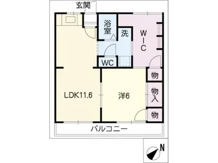 セントリバーハイツ千代崎 C(1LDK/1階)の間取り写真