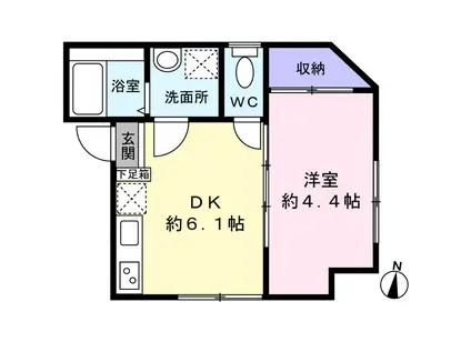 カーサ本木(1DK/2階)の間取り写真