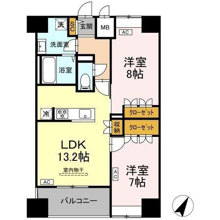 D-ROOM千葉中央(2LDK/14階)の間取り写真