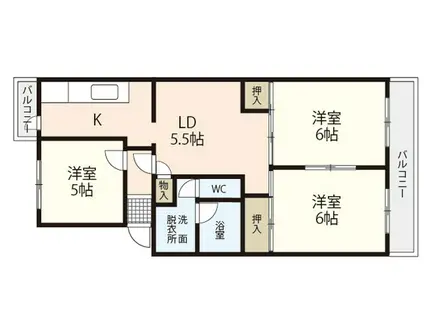 鈴が峰第5団地 4号棟(3DK/2階)の間取り写真
