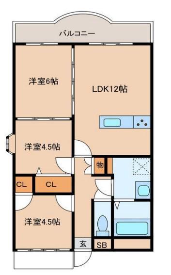 メゾンドール姫路英賀保(3LDK/3階)の間取り写真