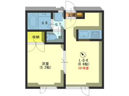 元町ハイツ5(1LDK/1階)の間取り写真