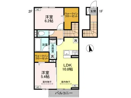 RESIDIA 東城南(2LDK/2階)の間取り写真