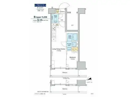 プラウドフラット本郷三丁目(1LDK/13階)の間取り写真
