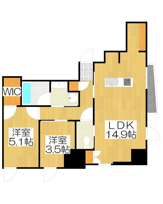 STANDZ京都二条(2LDK/4階)の間取り写真