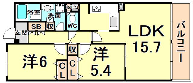 甲子園三番町ハイツ(2LDK/4階)の間取り写真