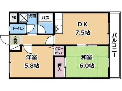 KALEN(2DK/1階)の間取り写真