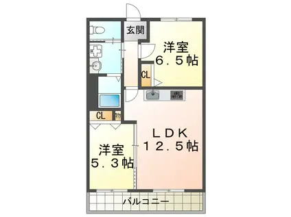 アメニティコート明舞1号棟(2LDK/2階)の間取り写真