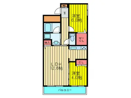 BELLE COUR(2LDK/3階)の間取り写真