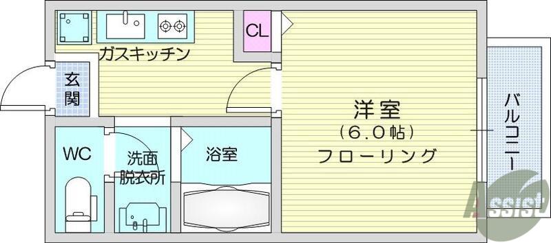 ジュネス向山(1K/2階)の間取り写真