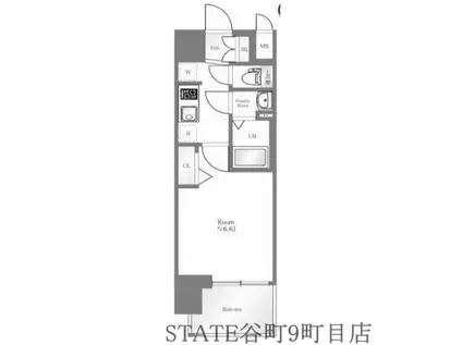 エステムコート四天王寺夕陽丘II(1K/6階)の間取り写真