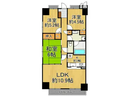 西宮東町アーバンコンフォートII番館(3LDK/6階)の間取り写真